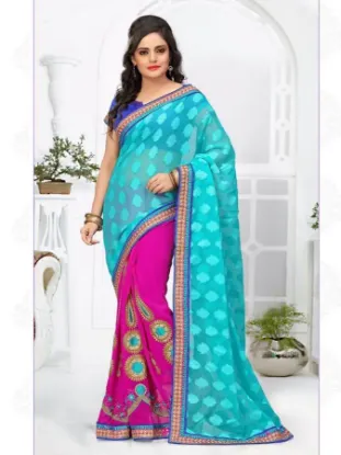 Picture of designer beige blue zari jacquard work sari banarasi si