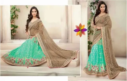 Picture of designer beige sari with blouse women party wear embroi