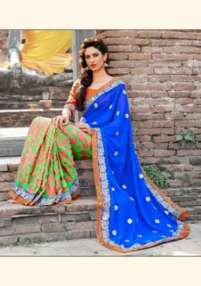 Picture of designer bhagalpuri silk bollywood saree pakistani wom,