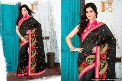 Picture of Designer Black Embroidered Zari Border Bollywood Sari G