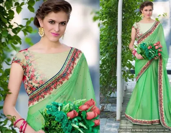 Picture of designer bollywood style indian sari greenembroidered ,