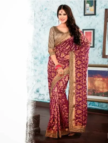 Picture of Designer Bollywood Style Indian Sari Greenembroidered G