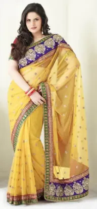 Picture of Designer Green Beige Embroidered Bollywood Sari Georget