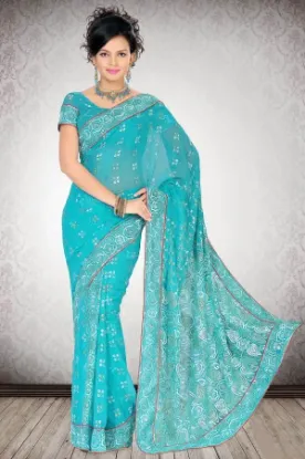 Picture of designer indian chiffon saree party wear royal blue se,