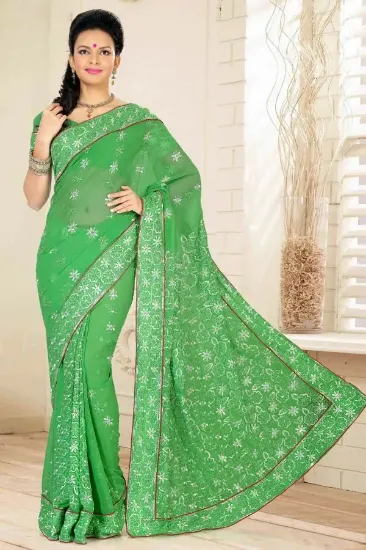 Picture of designer party banarasi silk saree wedding silk sari e,