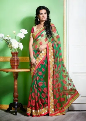 Picture of Designer Red Zari Border Work Bollywood Sari Kanjivaram