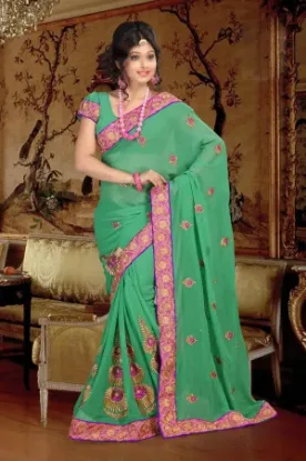 Picture of designer resham sari zari work banarasi saree cotton bl