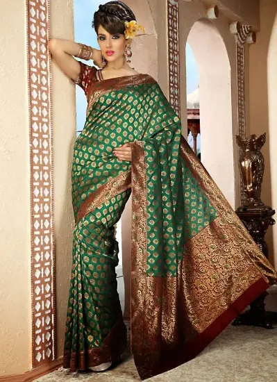 Picture of designer saree indian wedding party wear hand woven bo,