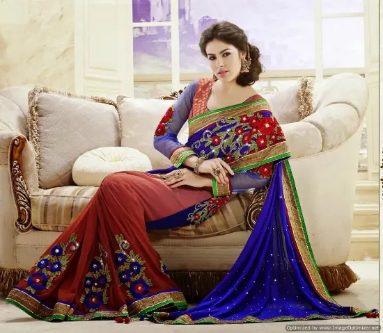 Picture of designer saree multi work with banarasi blouse indian ,