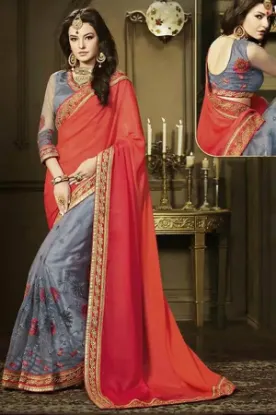 Picture of designer traditional indian partywear sari ethnic brid,