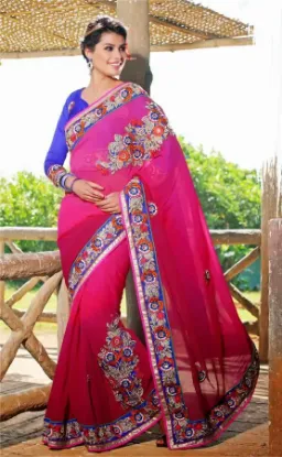 Picture of elegant pink nylon georgette embroidery work designer ,