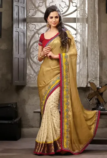 Picture of embellish bhagalpuri silk bollywood saree indian woman,