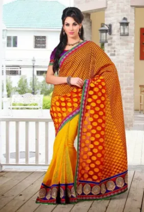 Picture of Embroidered Border Yellow Designer Bollywood Sari Georg