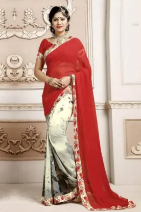 Picture of embroidered designer saree indian wedding party wear e,