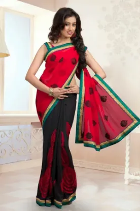 Picture of embroidered georgette black saree indian pakistani eth,