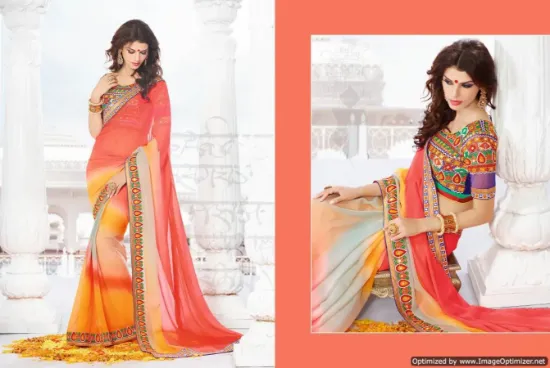 Picture of Embroidery Fancy Designer Sari Indian Partywear Saree W