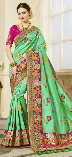 Picture of ethnic handmade indian art silk saree woven batik print