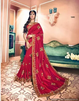 Picture of ethnic handmade indian floral printed saree pure silk p