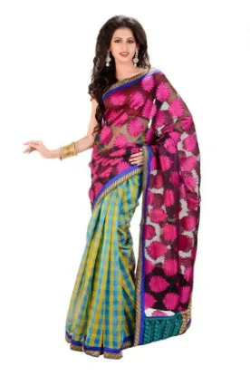 Picture of ethnic handmade indian floral printed saree pure silk p