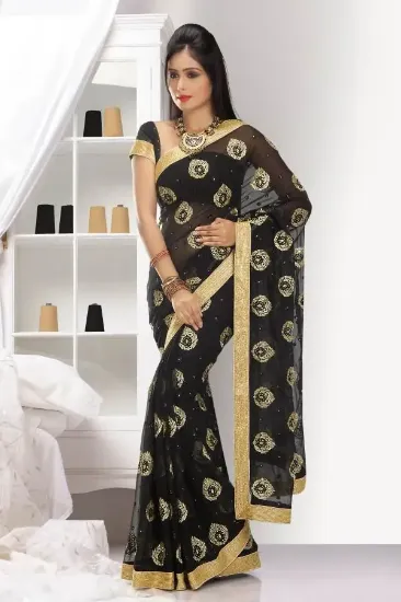 Picture of Ethnic handmade Indian Polyester Saree Floral Printed B