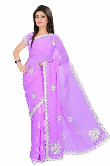 Picture of ethnic indian handmade embroidered saree polyester brow