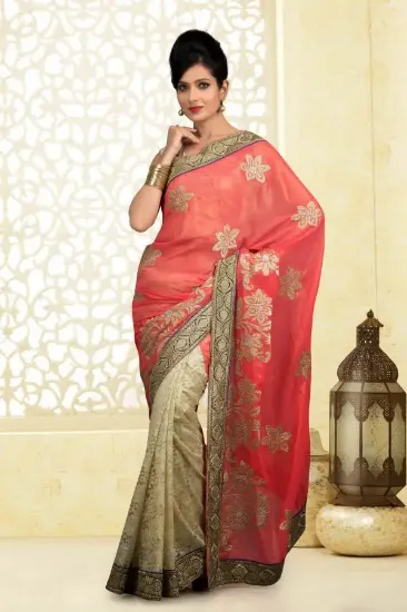 Picture of ethnic indian poly cotton grey saree designer women pa,