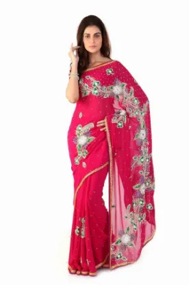 Picture of ethnic silk saree designer stylesh sari red banarasi si