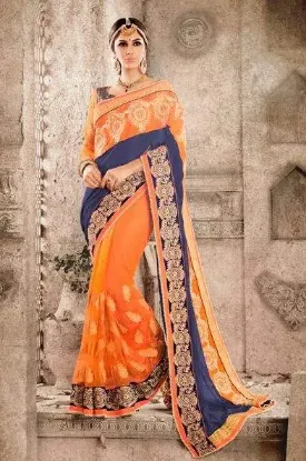 Picture of fancy soft silk saree grand pallu full jari work modest