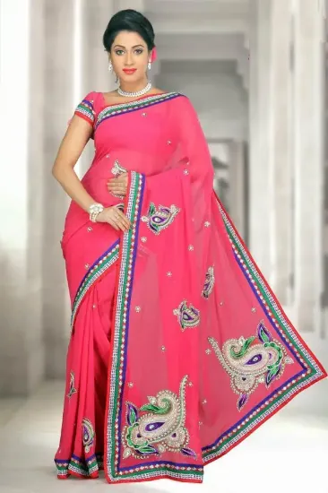 Picture of fashion style silk georgette two tone sari women weddin