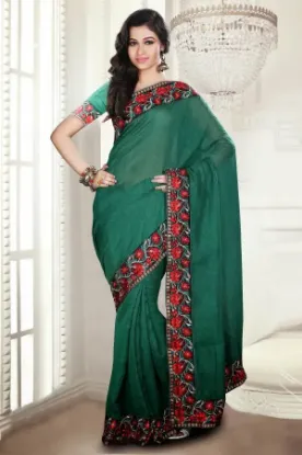 Picture of festival wear red designer eligent sari georgette paki,