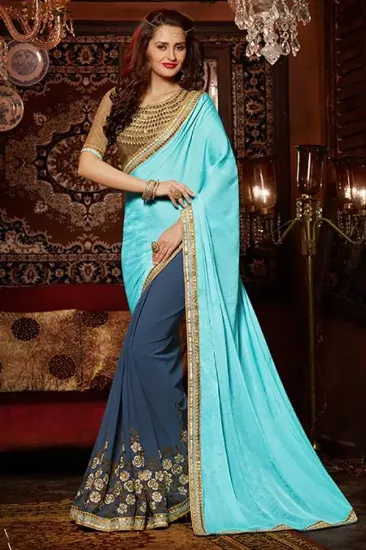 Picture of festival women party sari blue bollywood traditional s,