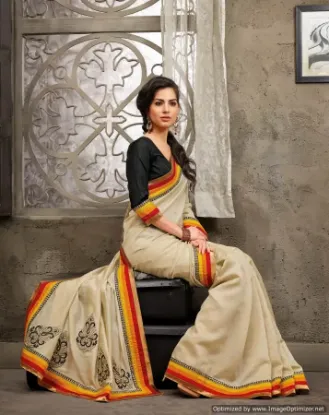 Picture of flower print georgette silk saree sari multi color emb,