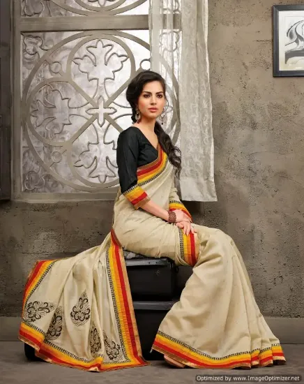 Picture of flower print georgette silk saree sari multi color emb,