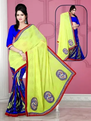 Picture of georgette blouse banglori silk sari desinger saree fan,