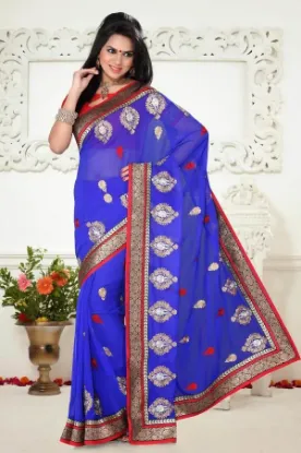 Picture of georgette blouse banglori silk sari desinger saree fanc