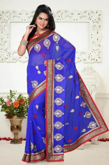 Picture of georgette blouse banglori silk sari desinger saree fanc