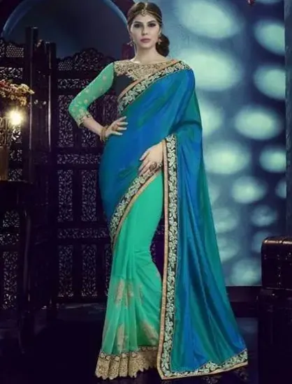 Picture of georgette indian tradition ethnic saree party wear wed,