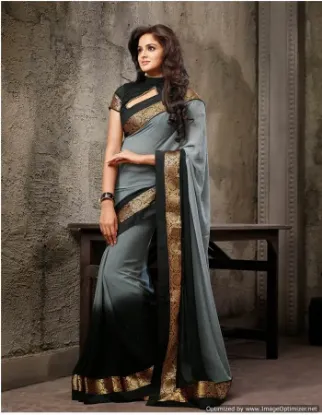 Picture of georgette saree with fashionable banarasi fabric unsti,