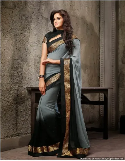 Picture of georgette saree with fashionable banarasi fabric unsti,