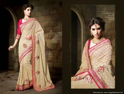 Picture of golden traditional art silk saree pakistani self woven,