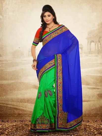 Picture of green indian designer bollywood style embroidered sari,