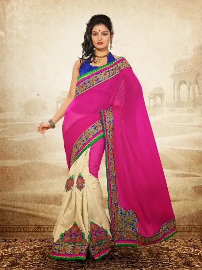 Picture of green indian designer jacquard resham style sari banar,