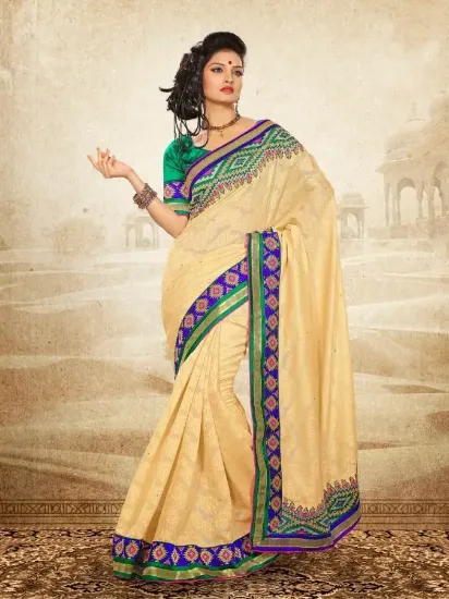 Picture of green pure cotton silk saree festive wear indian tradi,