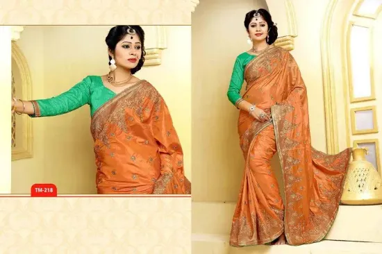 Picture of green soft silk saree with blouse grand pallu jari wor,