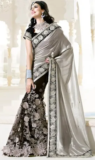 Picture of green traditional embellish sari georgette wedding pak,