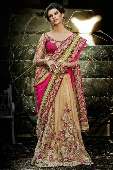 Picture of half half georgette saree hand made work bridal & part,