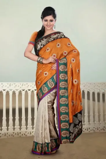 Picture of handmade circle printed crepe silk saree ethnic multico