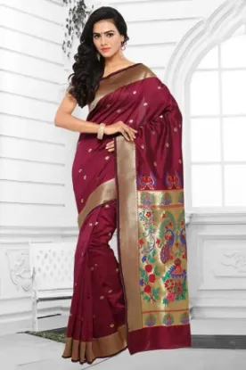 Picture of handmade crepe silk leafs printed saree blue dress maki