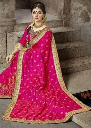 Picture of handmade dress making fabric magenta pure silk saree fl