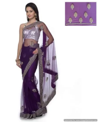 Picture of handmade dress making saree floral printed silk purple 